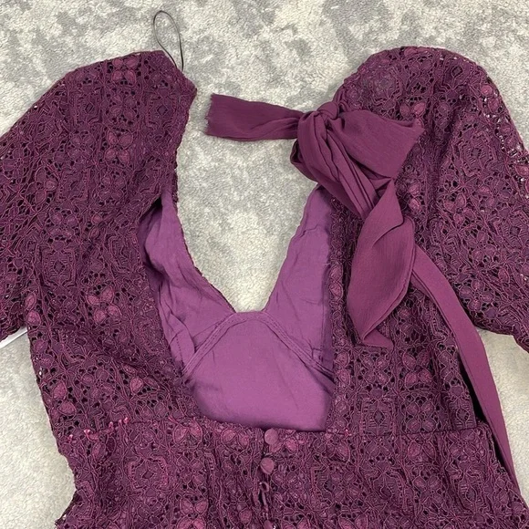 Free People Honey Honey Lace Long Sleeve Mini Dress Burgundy Purple Defect 2 - Picture 13 of 14